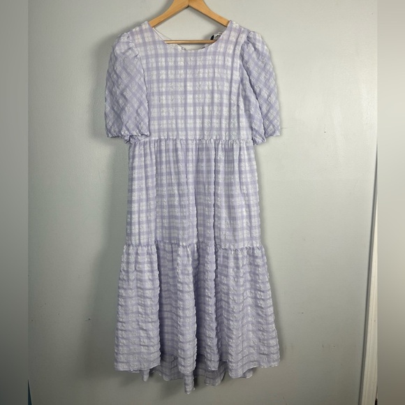 ENGLISH FACTORY Tiered Gingham midi Dress purple size XS - Picture 5 of 11